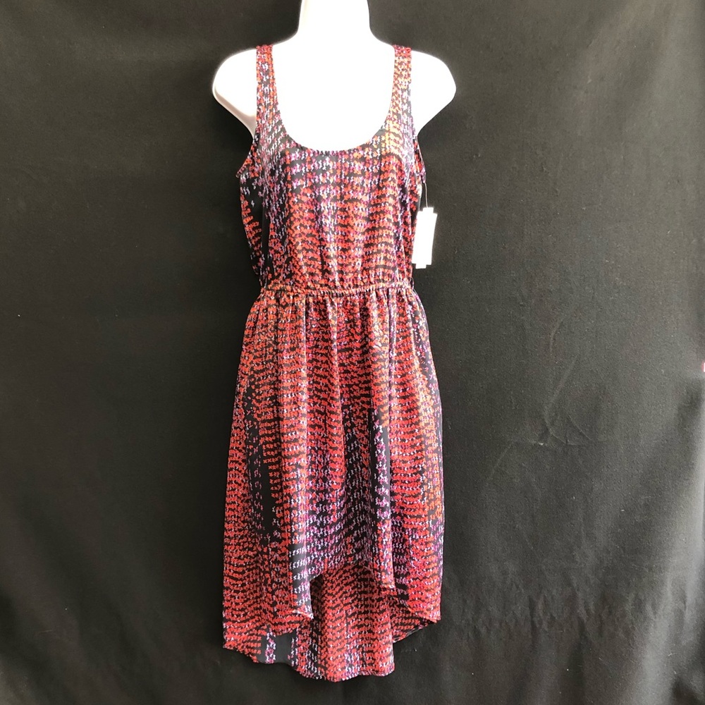Scoop Neckline Sleeveless Geometric Design High-Low Aqua Dress New Size Small